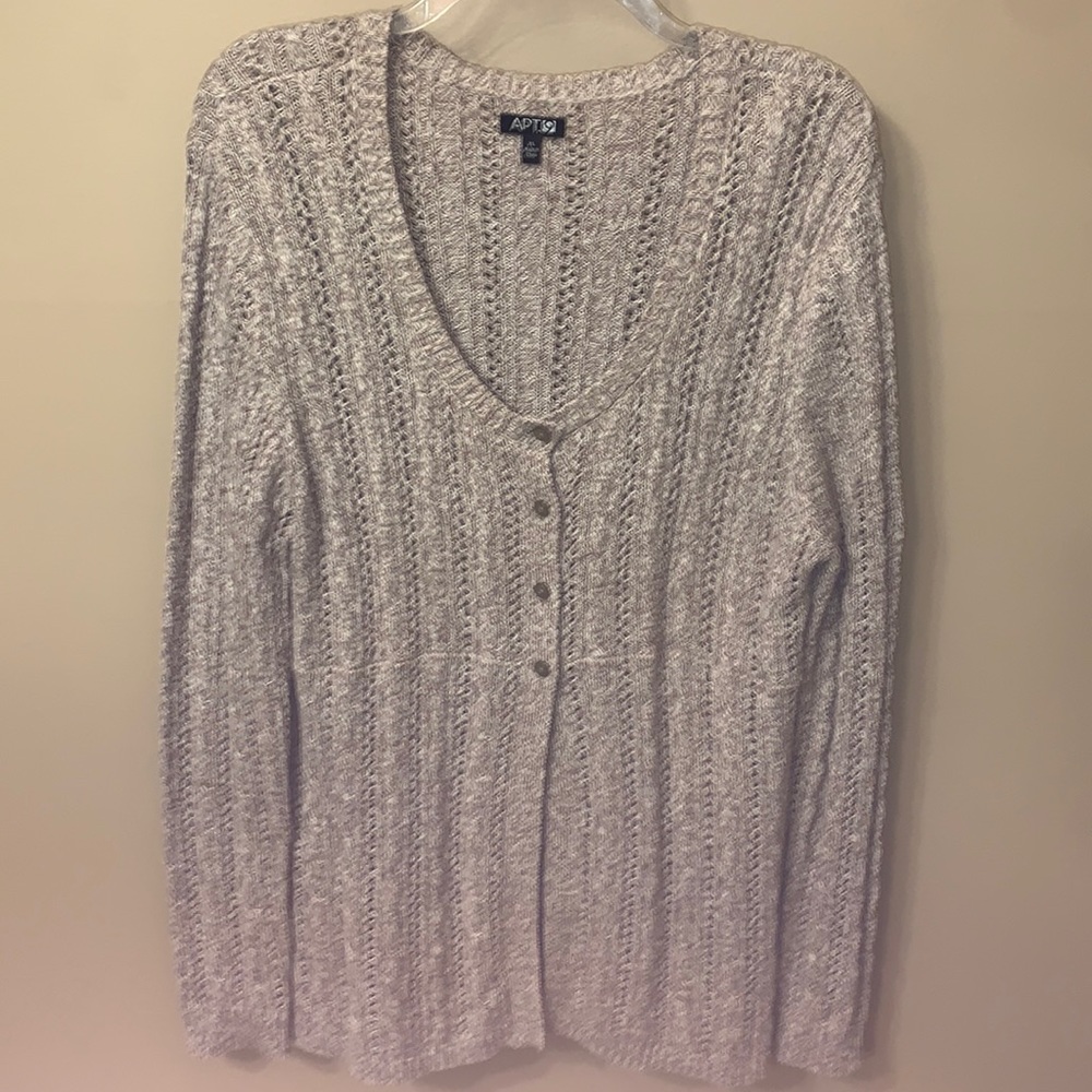Cardigan, Heather Brown/White Cable, Apt9, Size XL